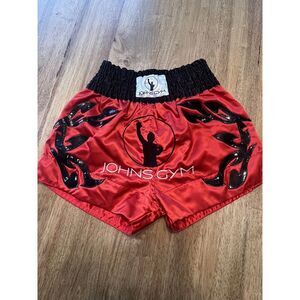 Satin‎ Muay Thai Shorts Red Black Size Medium Boxing Martial Arts MMA